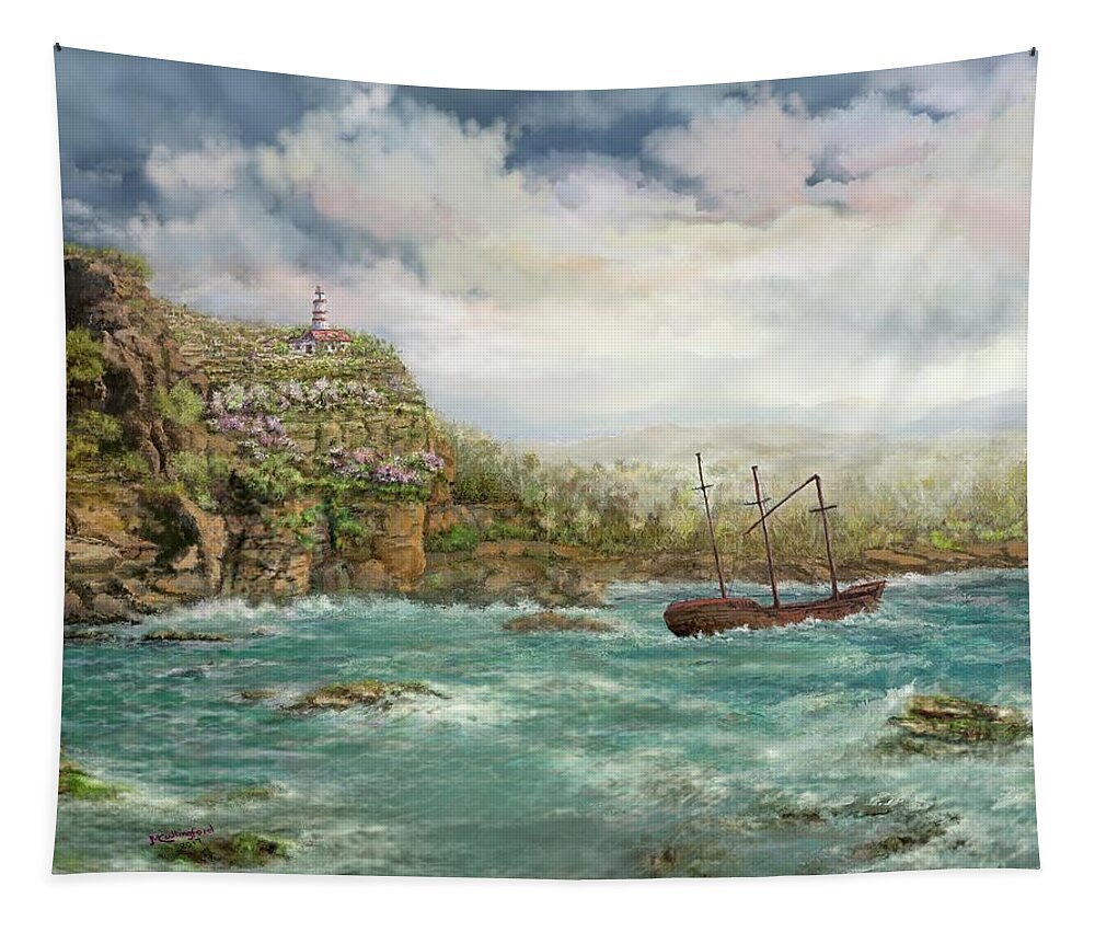 Landscape Tapestry featuring the digital art Shipwreck Shoal by Marilyn Cullingford