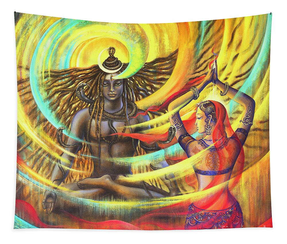 Shiva Tapestry featuring the painting Shiva Shakti by Vrindavan Das