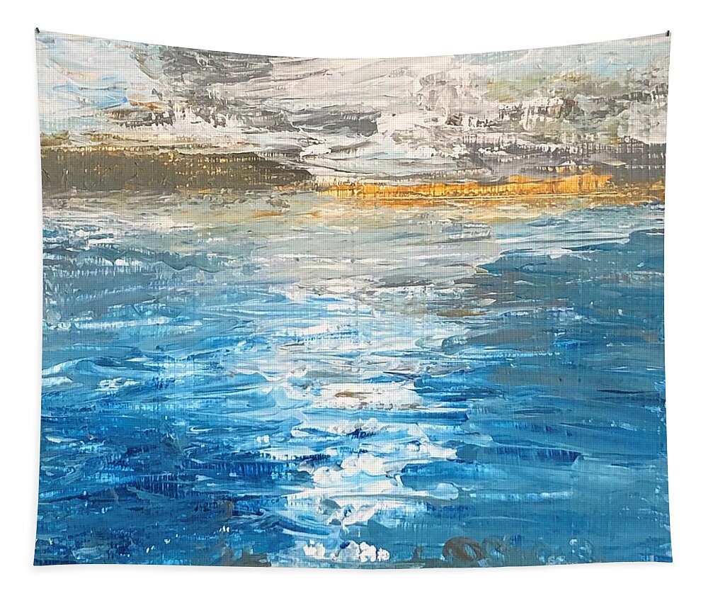 Water Tapestry featuring the painting Shore Wave 1 by Deb Stroh-Larson