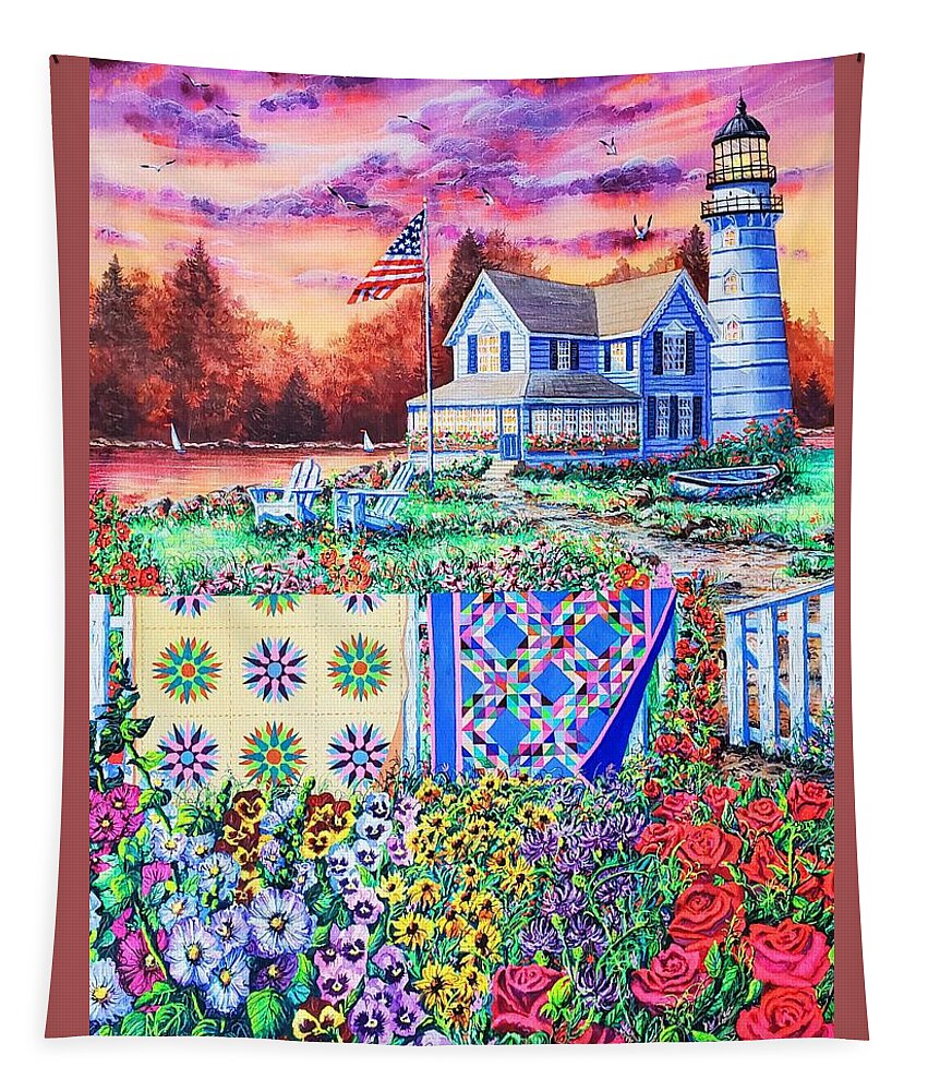 Lighthouse Tapestry featuring the painting Shoreline Treasures by Diane Phalen