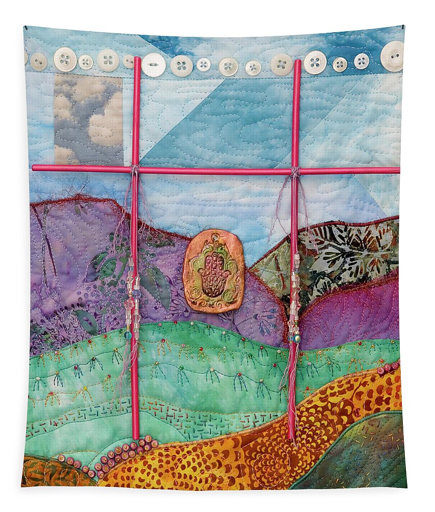 Fiber Art Tapestry featuring the mixed media Shrine to Land and Sky G by Vivian Aumond