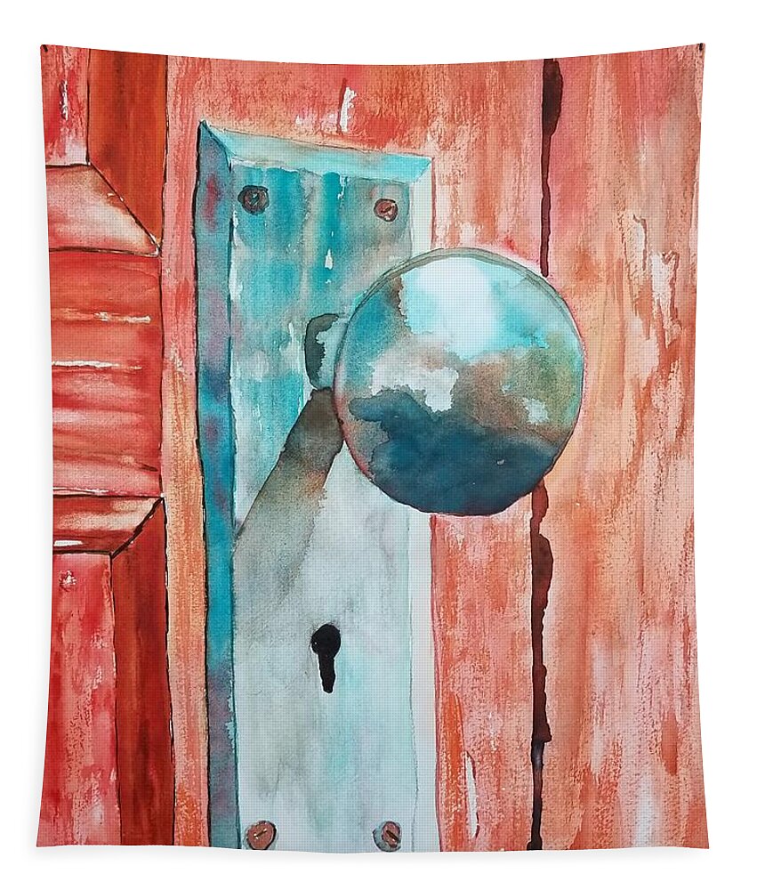 Door Knob Tapestry featuring the painting Shut the Front Door by Ann Frederick