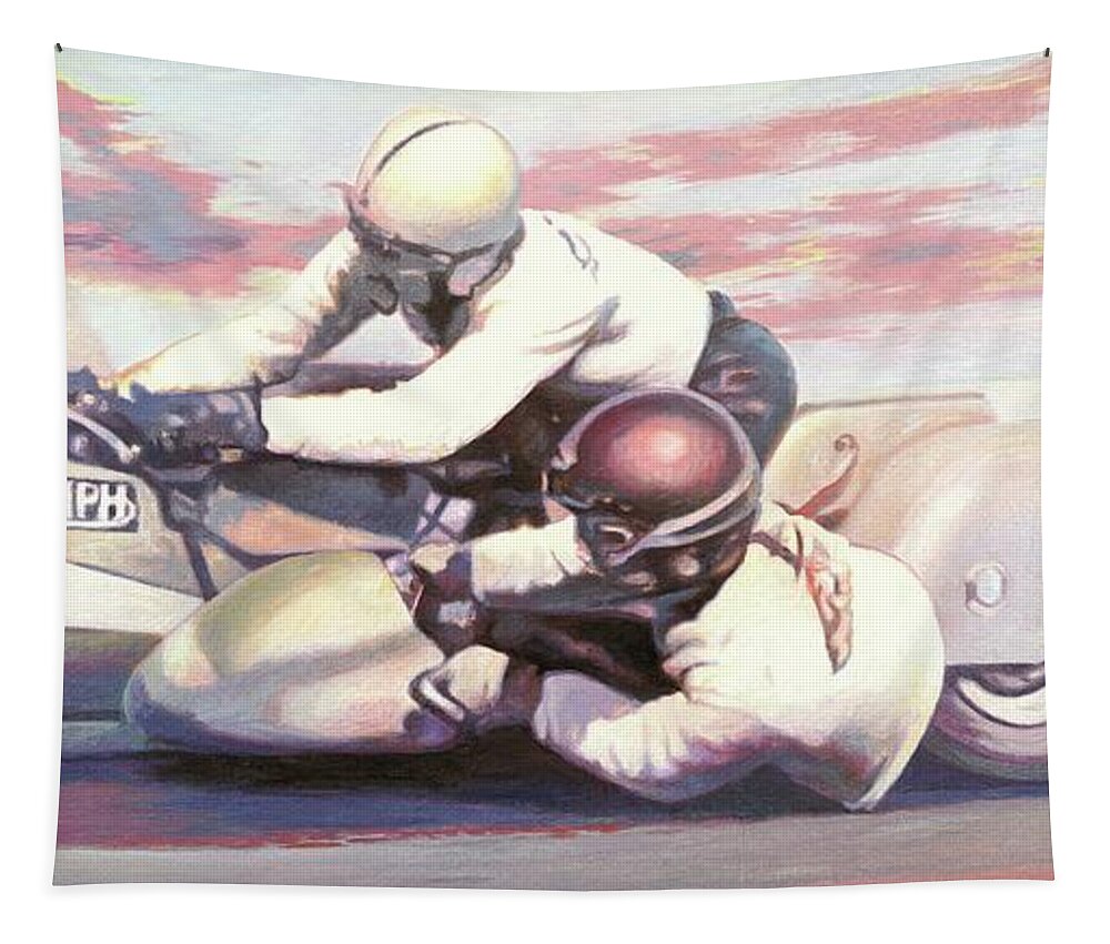 Triumph Tapestry featuring the painting Sidecar racing by Hans Droog