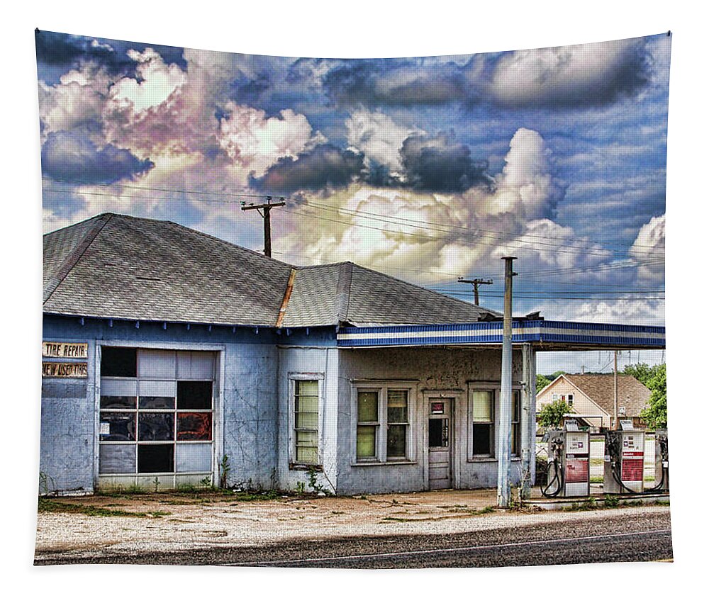Gas Station Tapestry featuring the digital art Sign of the Times by Brad Barton