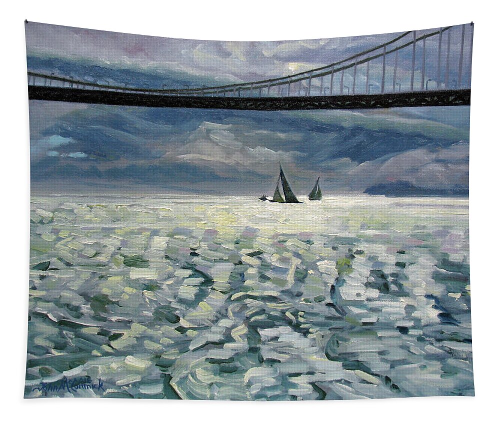 Golden Gate Tapestry featuring the painting Silhouettes by John McCormick