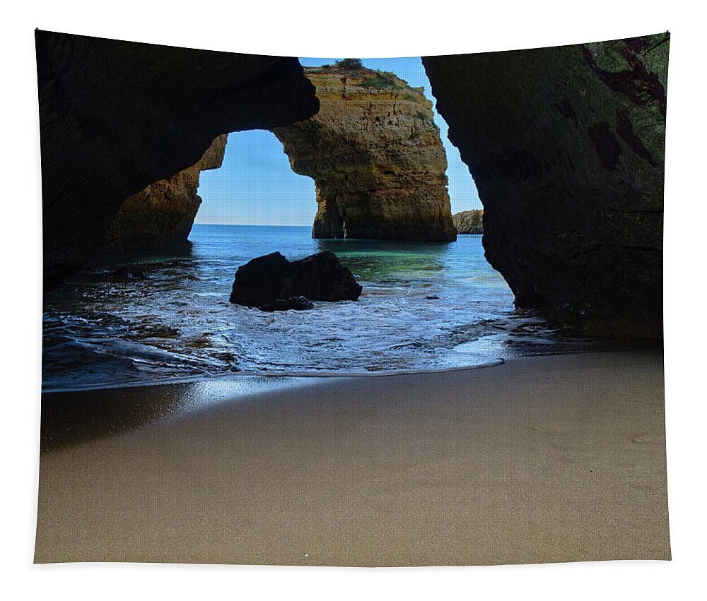 Algarve Tapestry featuring the photograph Silky sands and Arch by Angelo DeVal
