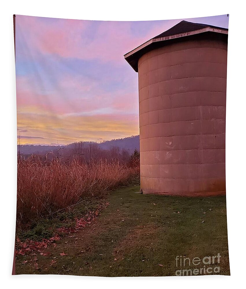 Silo Tapestry featuring the photograph Silo Sunrise by Anita Adams