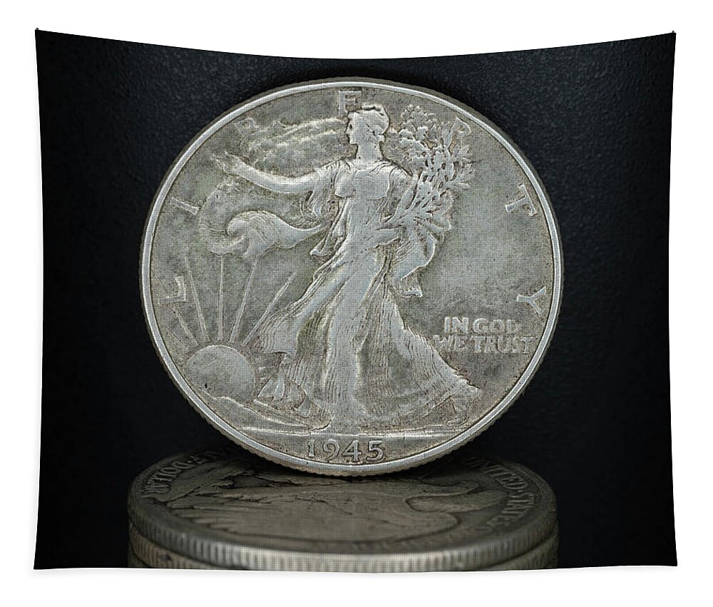 Silver Coin Tapestry featuring the photograph Silver Coins 1945 Walking Liberty Half Dollar by Amelia Pearn