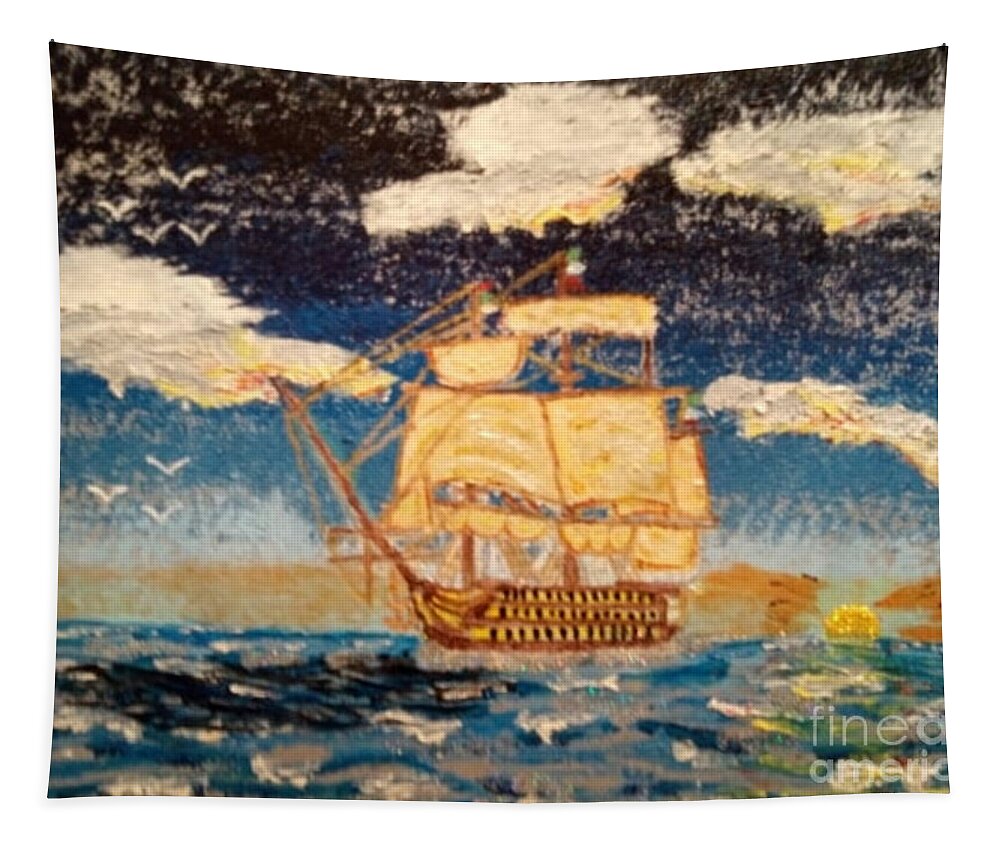 Ship Tapestry featuring the painting Silver Seas by David Westwood