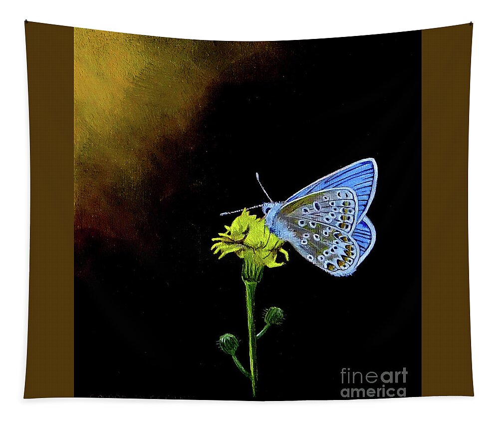 Butterfly Tapestry featuring the painting Silver Studded Blue by Gordon Palmer