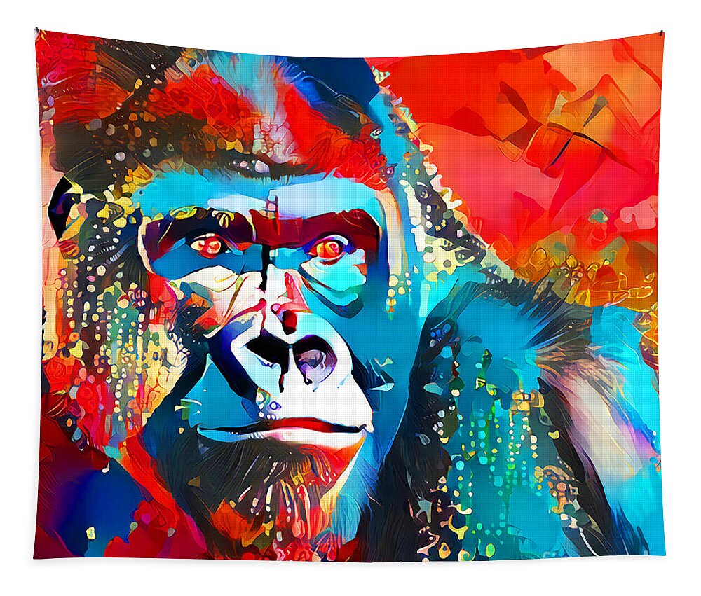 Wingsdomain Tapestry featuring the photograph Silverback Gorilla in Vibrant Contemporary Art 20210715 square by Wingsdomain Art and Photography