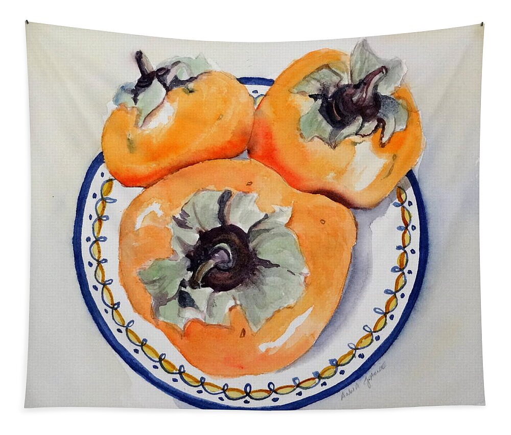 Persimmons Tapestry featuring the painting Simply Persimmons by Anna Jacke