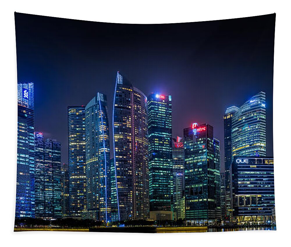 Panorama Tapestry featuring the photograph Singapore Skyline Panorama by Rick Deacon