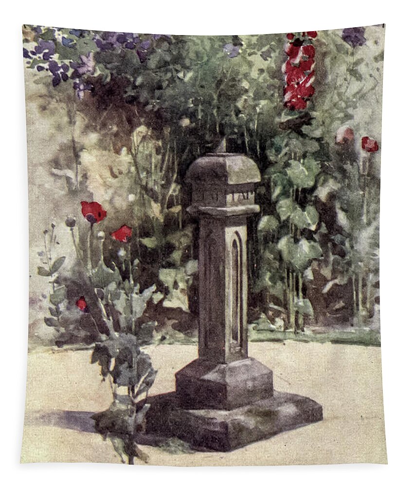 Charm Of Gardens Tapestry featuring the drawing Sir Walter'S Sundial, Abbotsford j2 by Historic Illustrations