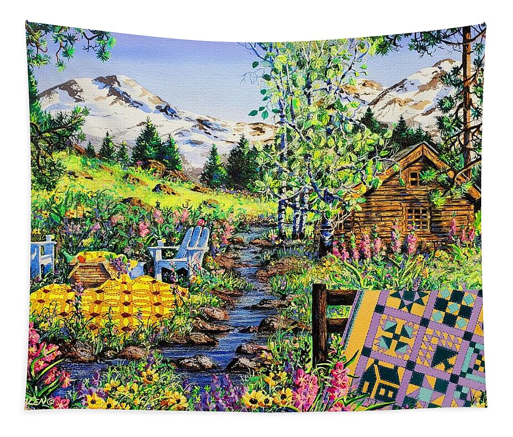 Log Cabin Tapestry featuring the painting Sisters Sampler by Diane Phalen