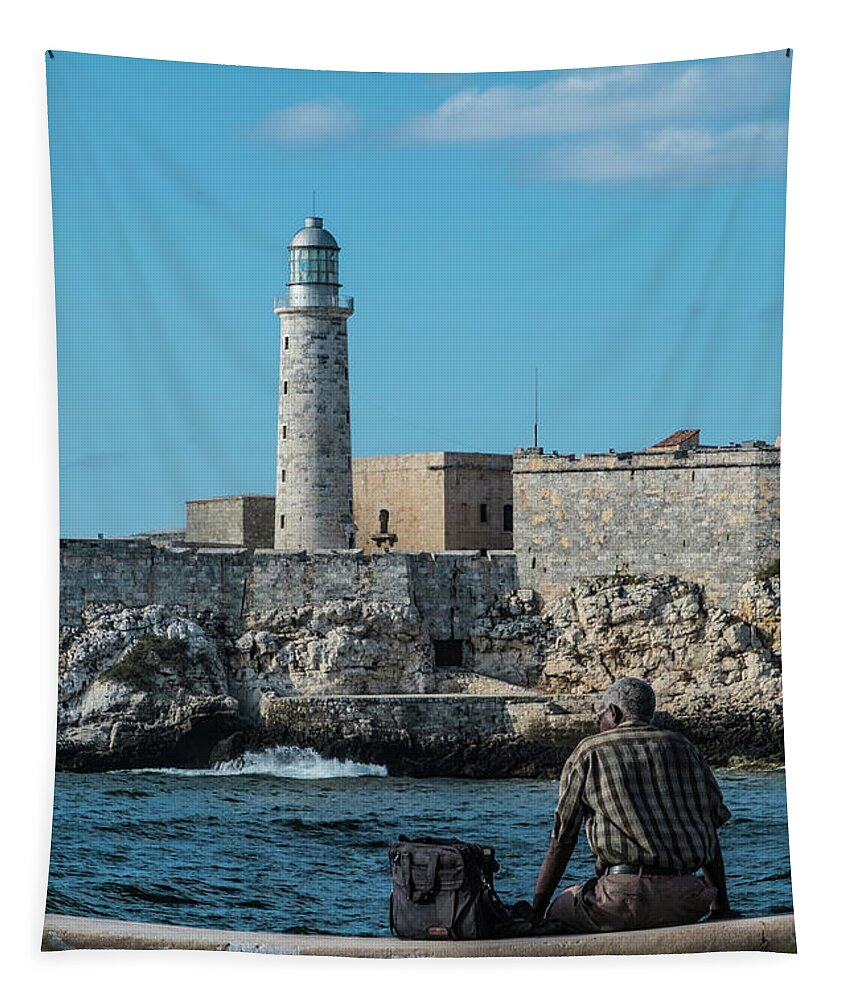 Cuba Tapestry featuring the photograph Sitting at the Malecon. Havana. Cuba by Lie Yim