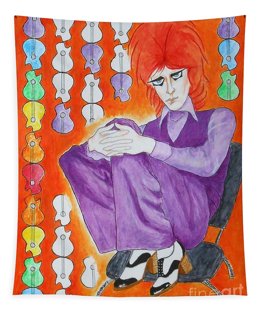 David Bowie Tapestry featuring the painting Sixties Redhead No. 3 -- David Bowie by Jayne Somogy
