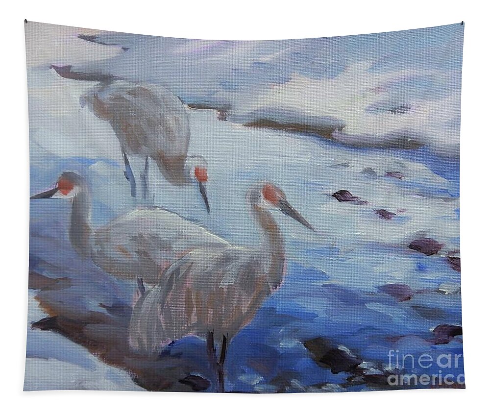 Crane Tapestry featuring the painting Sketch of Cranes by K M Pawelec