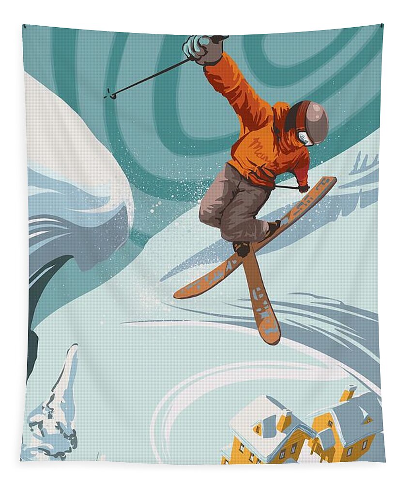 Skiing Tapestry featuring the painting Ski Freestyler by Sassan Filsoof