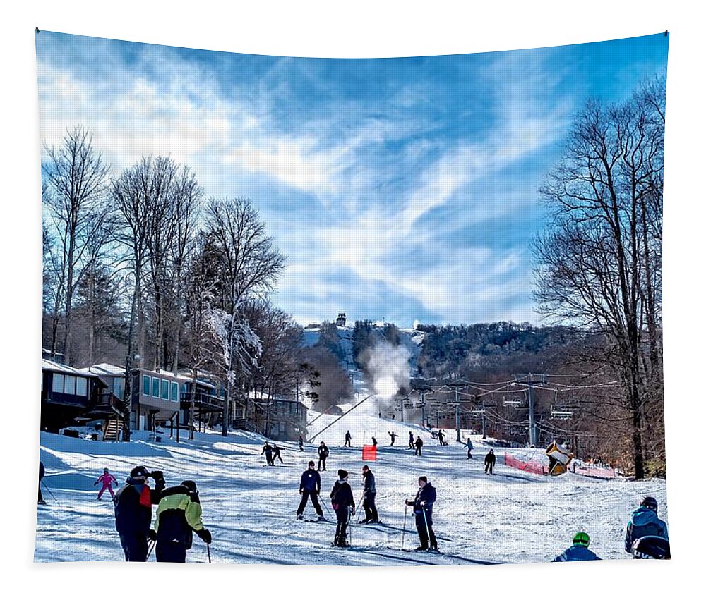 Sun Tapestry featuring the photograph Skiing At The North Carolina Skiing Resort In February by Alex Grichenko
