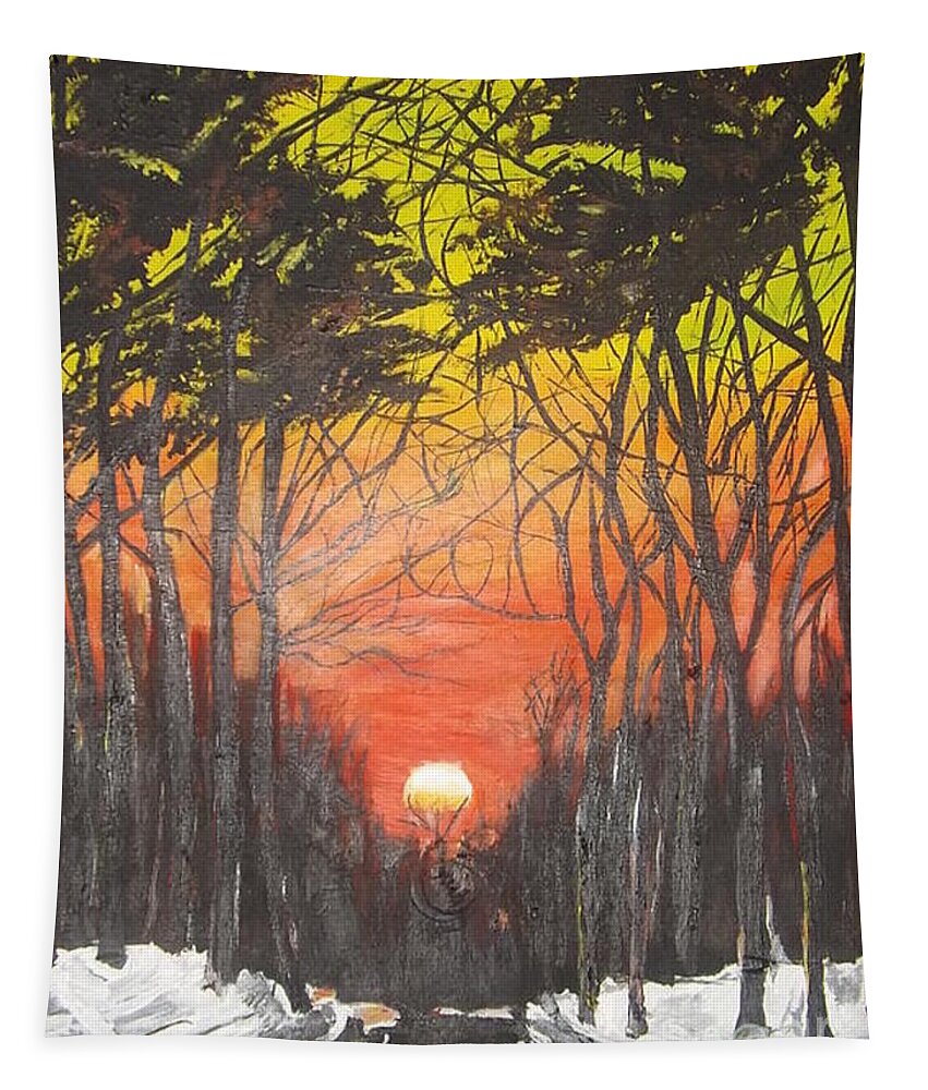 Acrylic Landscape Tapestry featuring the painting Sky Ablaze by Denise Morgan