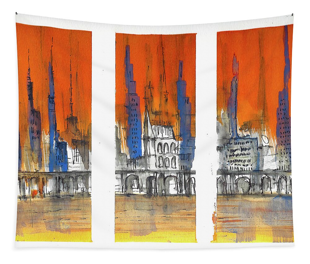 City Tapestry featuring the mixed media Skyline 1128 by Jason Nicholas