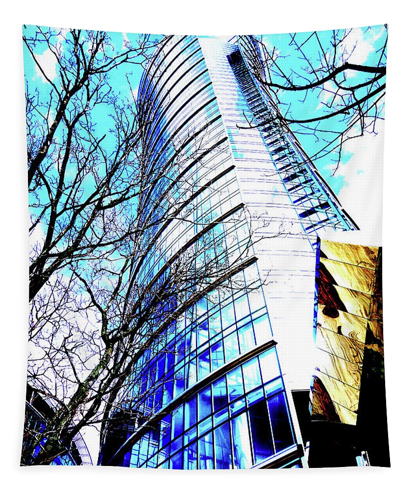 Skyscrapers Tapestry featuring the photograph Skyscraper With Tree Boughs In Warsaw, Poland by John Siest