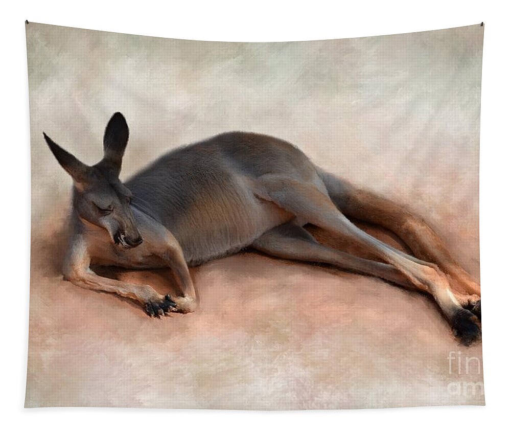 Kangourou Tapestry featuring the mixed media Sleeping Kangaroo by Lucie Dumas