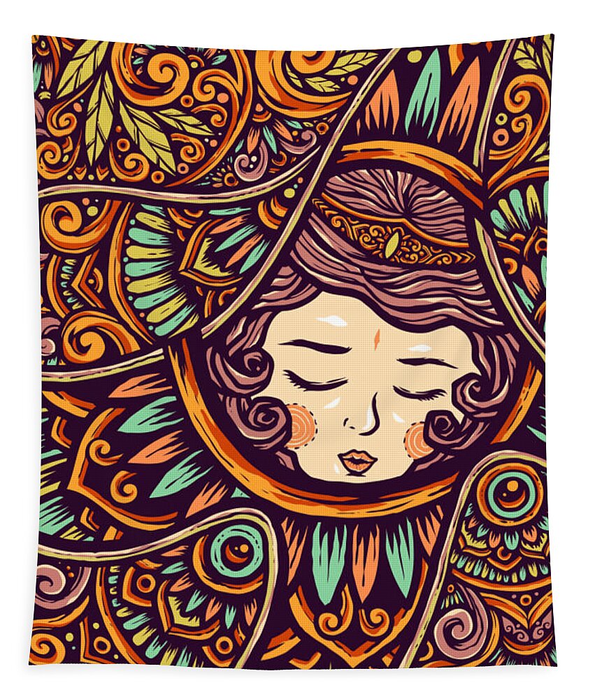 Fall Tapestry featuring the painting Sleeping Princess Of Fall by World Art Collective