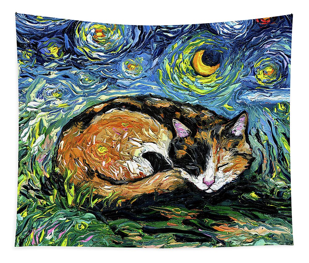 Calico Tapestry featuring the painting Sleepy Calico Night by Aja Trier