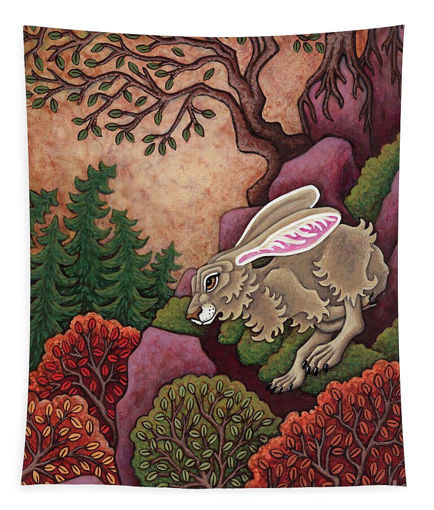 Hare Tapestry featuring the painting Slopeside Sprint by Amy E Fraser