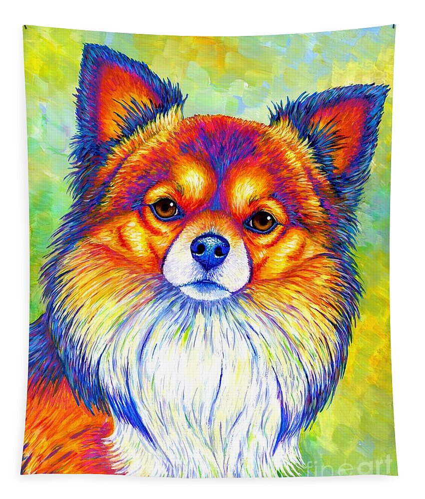 Chihuahua Tapestry featuring the painting Small and Sassy - Colorful Rainbow Chihuahua Dog by Rebecca Wang