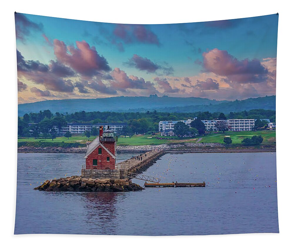 Rockland Tapestry featuring the photograph Small Lighthouse on Maine Coast by Darryl Brooks