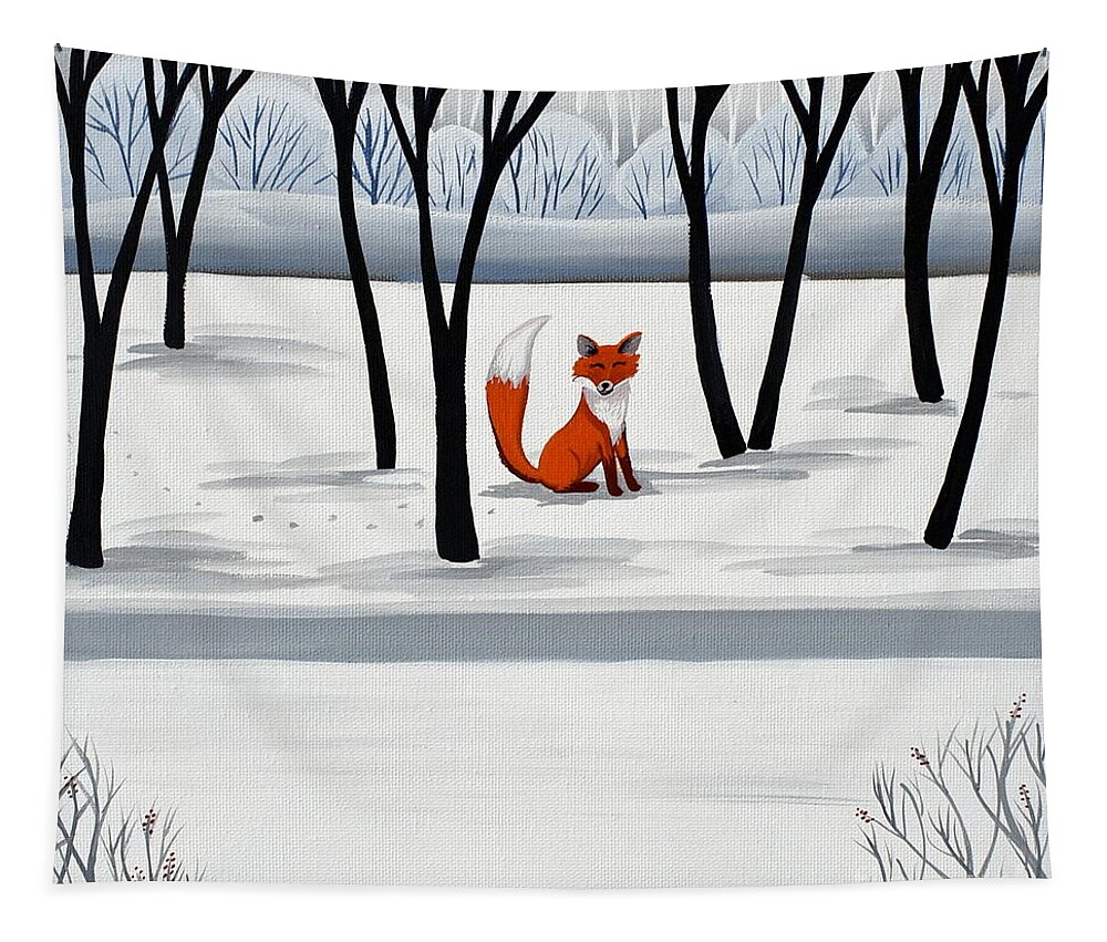 Fox Tapestry featuring the painting Smiling Fox  woodland animal cute by Debbie Criswell
