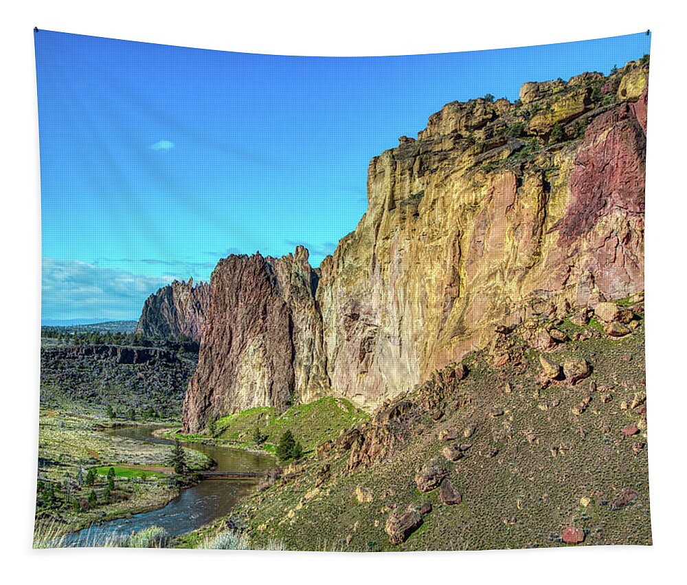 Rock Tapestry featuring the photograph Smith Rock Crooked River by Loyd Towe Photography