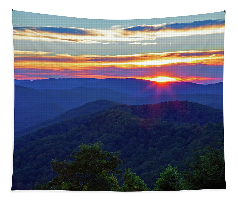 Sunset Tapestry featuring the photograph Smoky Mountain Sunset by Gina Fitzhugh