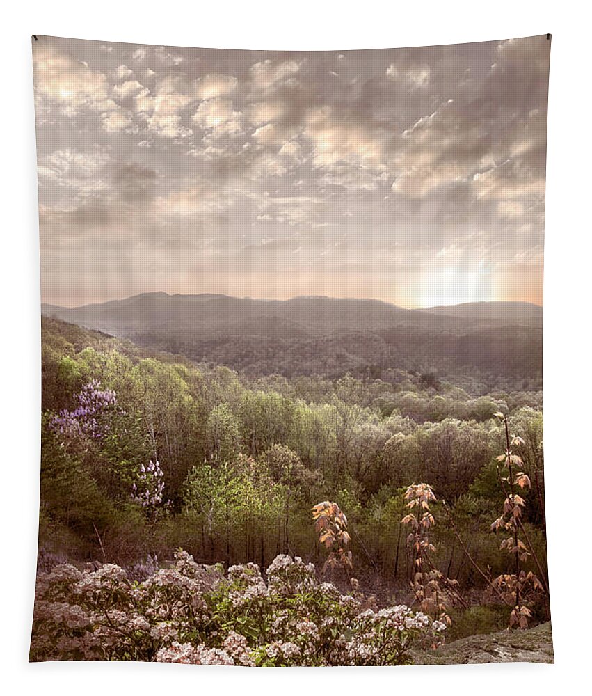 Benton Tapestry featuring the photograph Smoky Mountains Blue Ridge Overlook at Sunset Soft Hues by Debra and Dave Vanderlaan