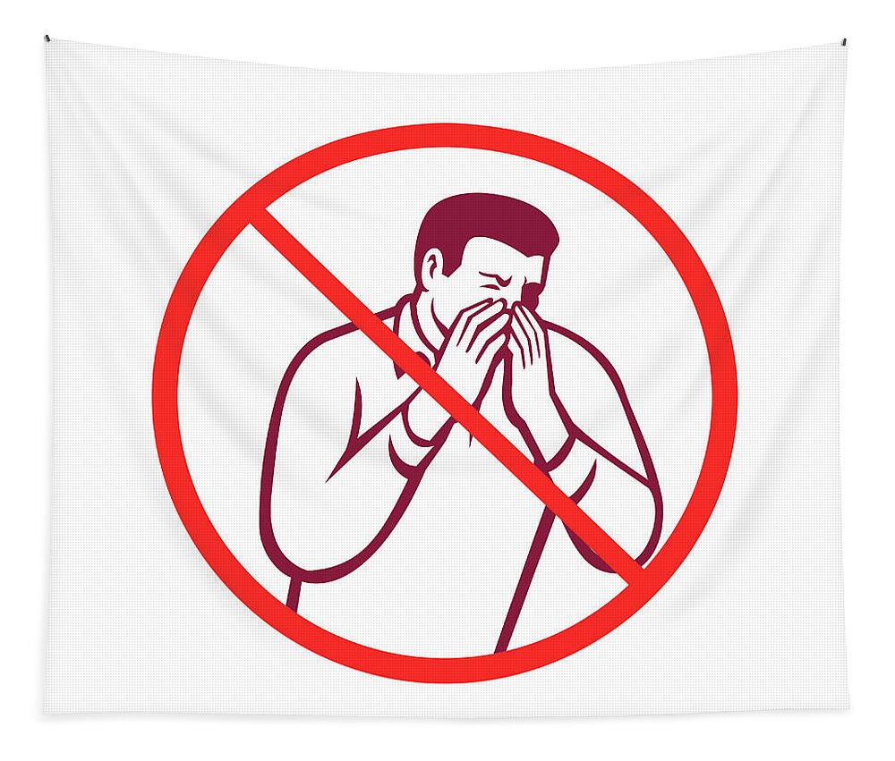 Icon Tapestry featuring the digital art Sneezing or Coughing Into Hand Icon Circle Retro by Aloysius Patrimonio