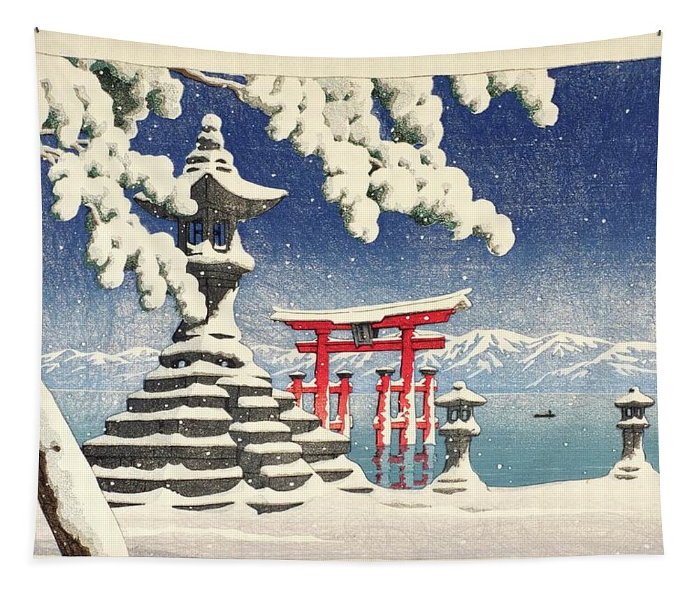 Japan Tapestry featuring the painting Snow at Itsukushima by MotionAge Designs