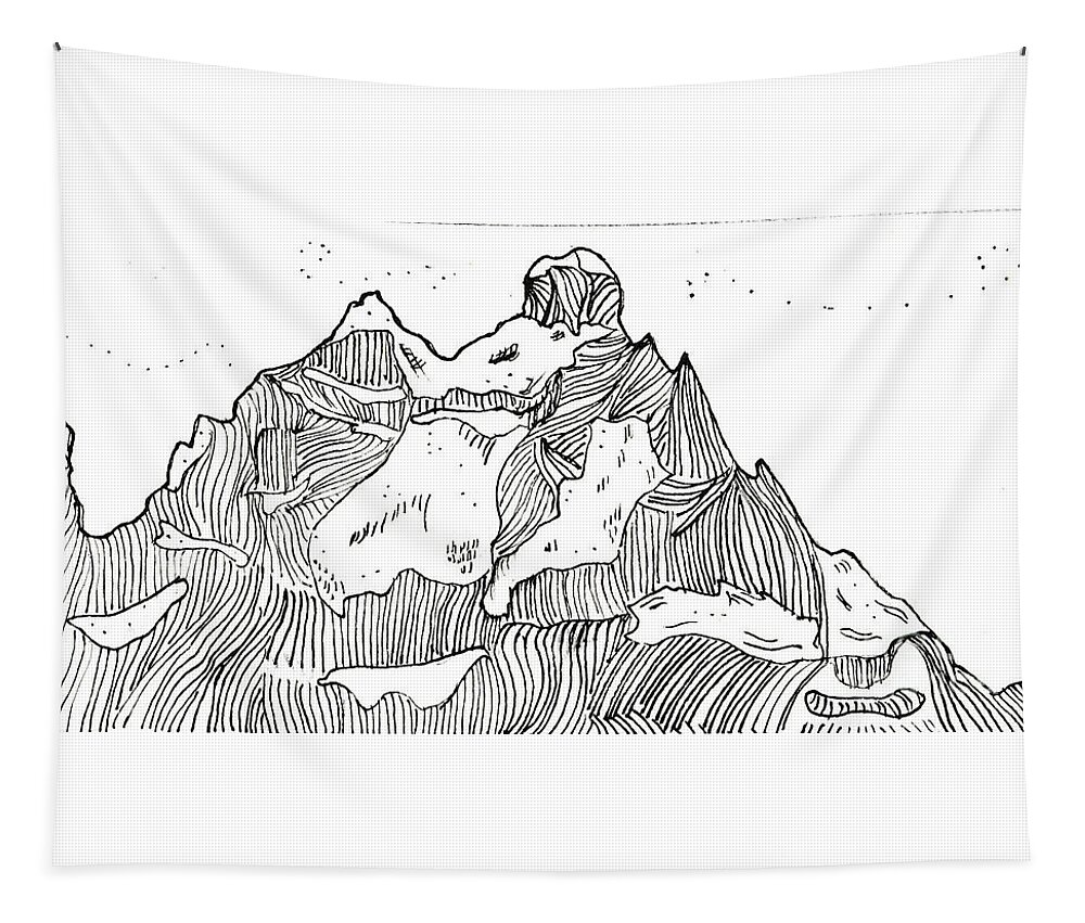 Ink Tapestry featuring the drawing Snow capped mountain by Paola Baroni
