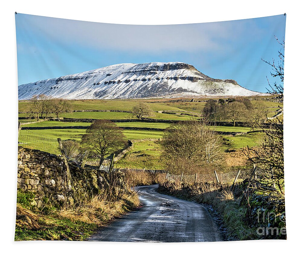 England Tapestry featuring the photograph Snow Capped Pen-y-ghent by Tom Holmes Photography