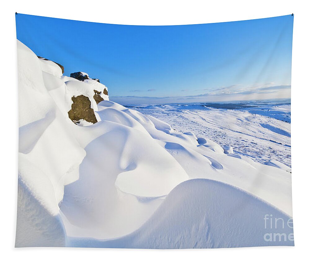 Snow Landscape Tapestry featuring the photograph Snow Drifts on Stanage Edge, Peak District, England by Neale And Judith Clark