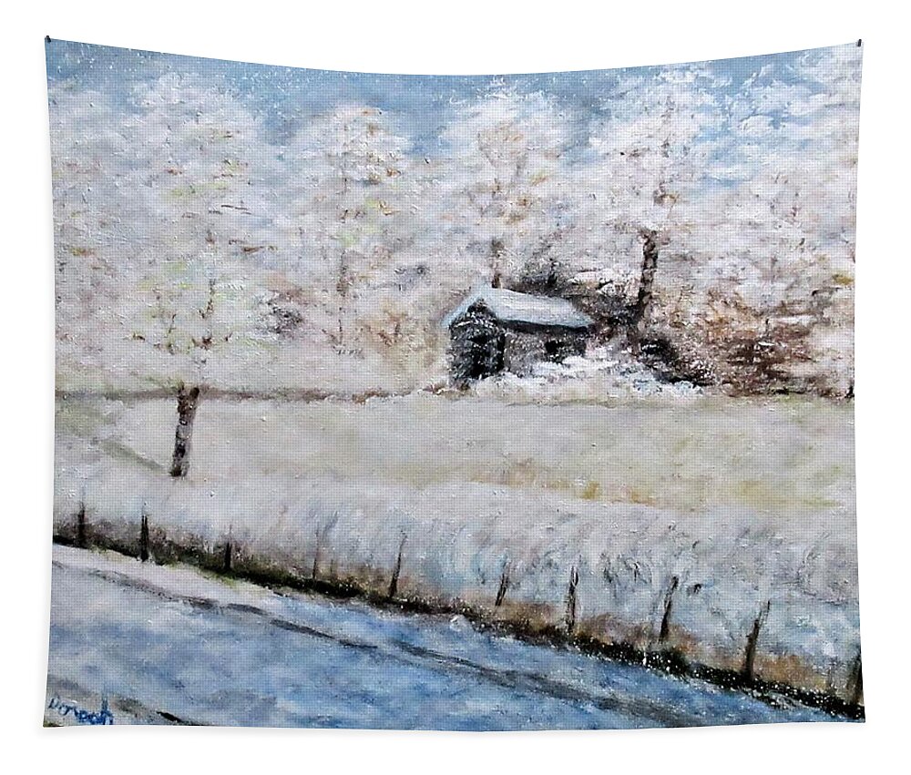 Landscape Tapestry featuring the painting Winter Shed by Gregory Dorosh