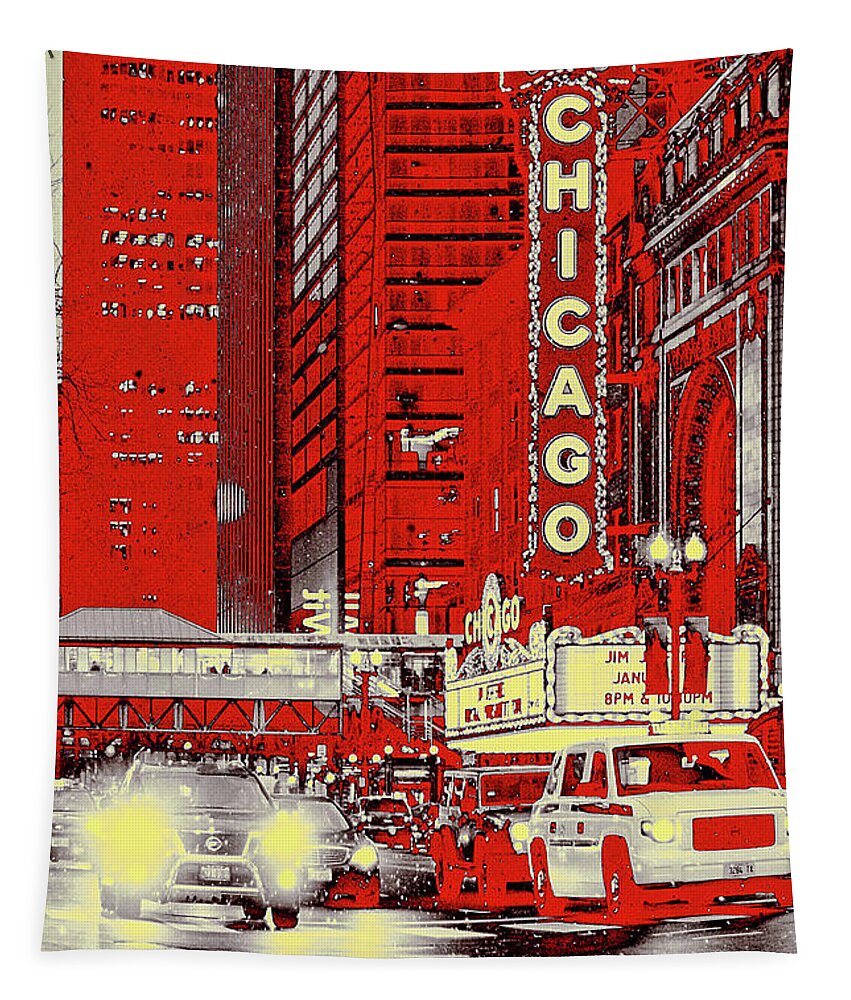 Snow In Chi Town Tapestry featuring the mixed media Snow in Chi Town by Susan Maxwell Schmidt
