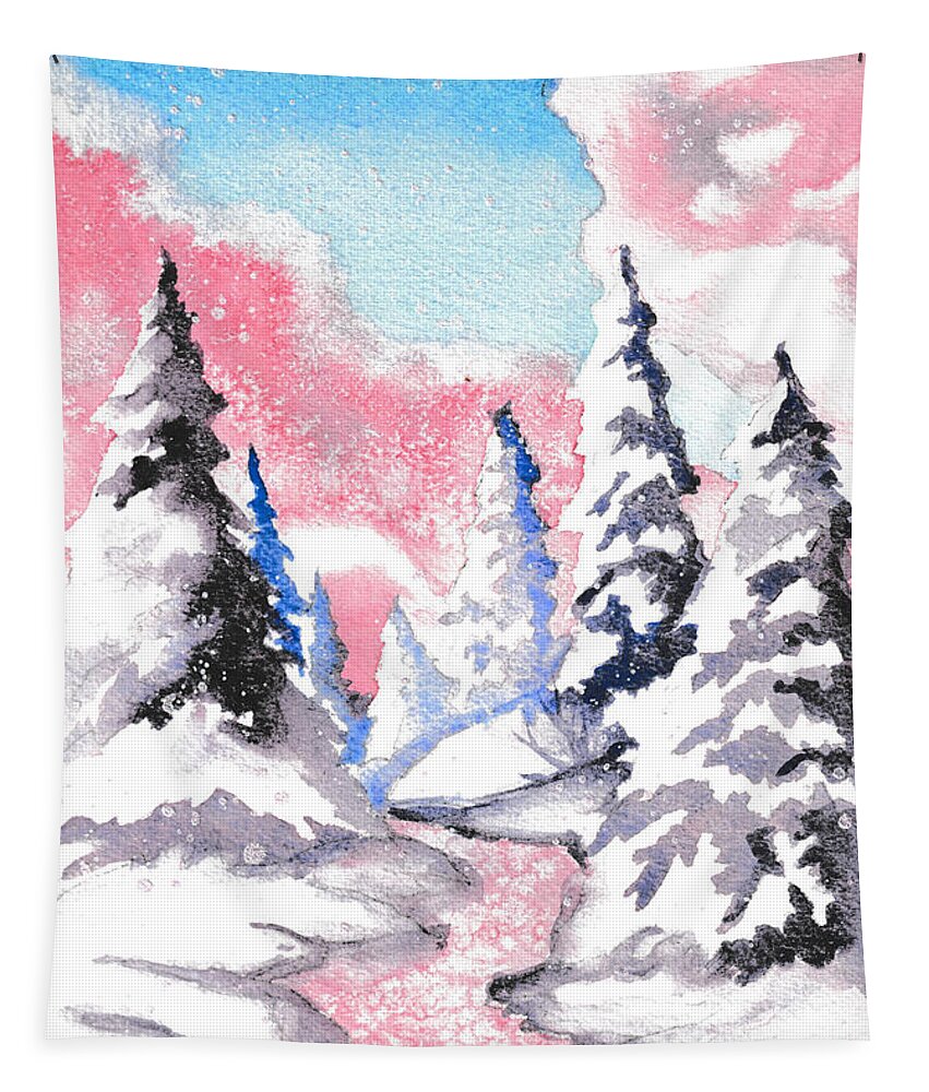 Christmas Eve Tapestry featuring the painting Snow path by Paola Baroni