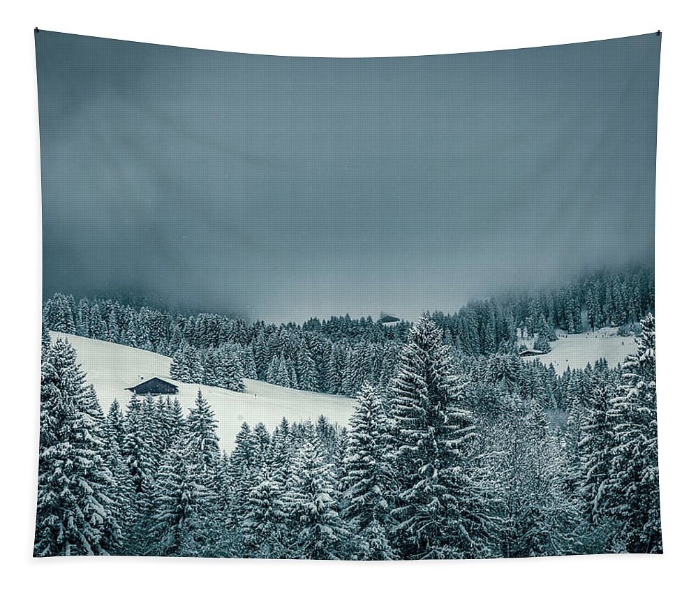 Geneva Tapestry featuring the photograph Snow storm in the Alps by Benoit Bruchez