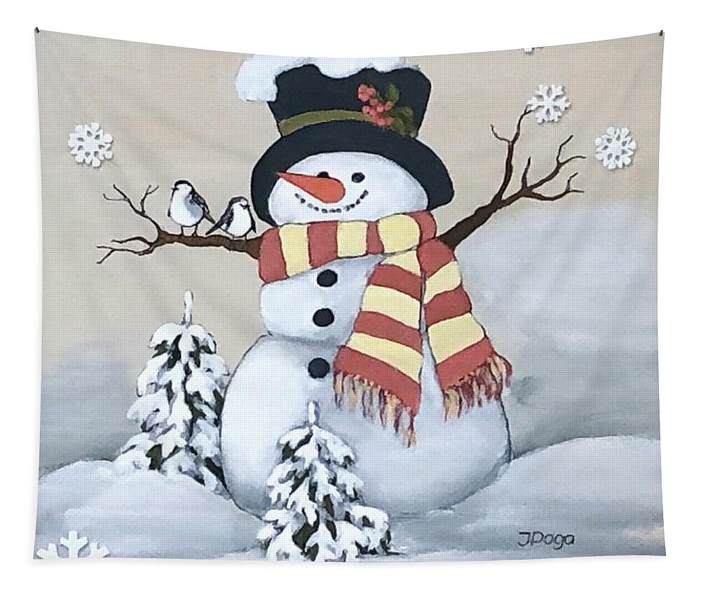 Snowman Tapestry featuring the photograph Snowflake snowman by Inese Poga