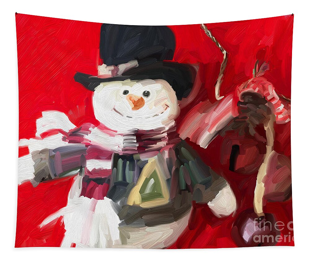 Snowman Christmas Ornament Art Tapestry featuring the digital art Snowman Christmas Ornament Art by Patricia Awapara