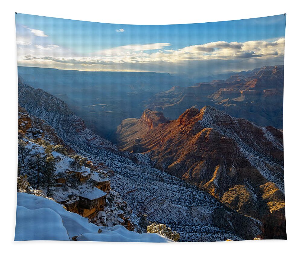 Snow Snowy Grand Canyon Winter Landscape Arizona Fstop101 Tapestry featuring the photograph Snowy Grand Canyon by Geno Lee