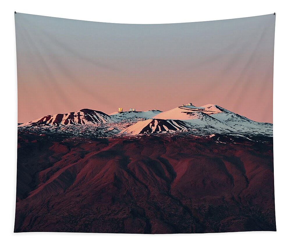 Mauna Kea Tapestry featuring the photograph Snowy Mauna Kea Sunset by Jason Chu